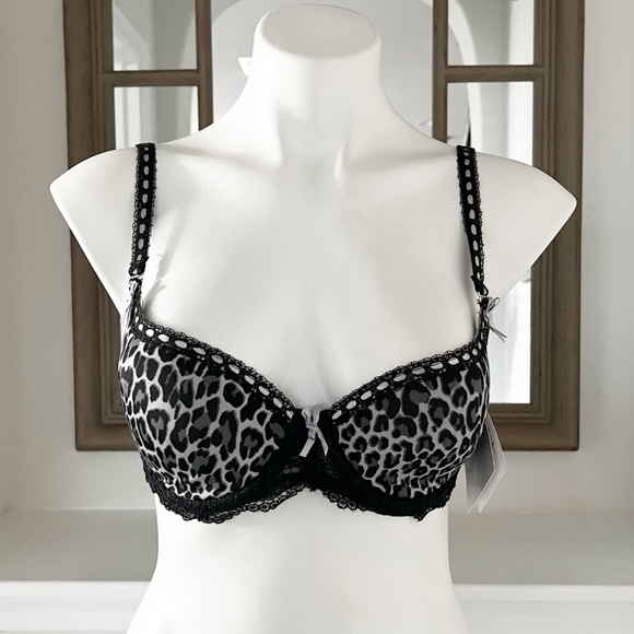 Isaac Mizrahi Balconette Push-Up Bra Animal Print Lace Trim Size 34C NWT - Picture 3 of 15